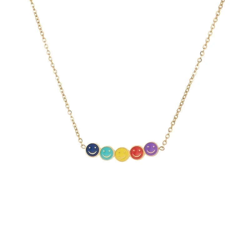 Animal Necklaces-Wholesale Sweet Simple Style Rainbow Smiley Face Titanium Steel Pendant Necklace