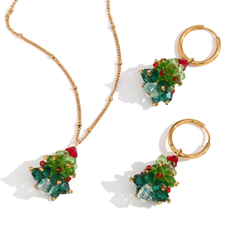 Handmade crystal Christmas tree jewelry set