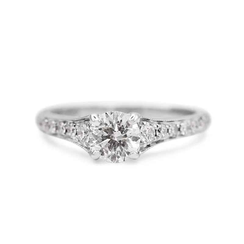 Vintage Rings-Brilliant Cut Solitaire Diamond Ring - 18ct White Gold