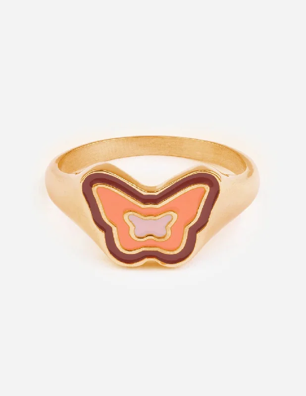 Trendy Rings-Pink Enamel Butterfly Ring