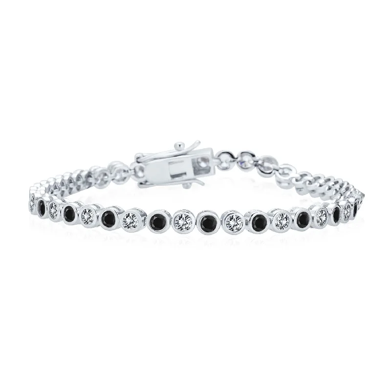 Classic Gold Bracelets-Formal Holiday Bridal 10CT Black White CZ Bezel Tennis Bracelet 14K Gold Plated