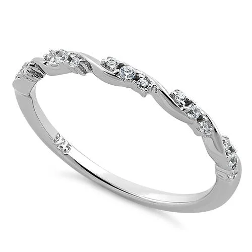 Silver Wedding Rings-Sterling Silver Dainty CZ Ring