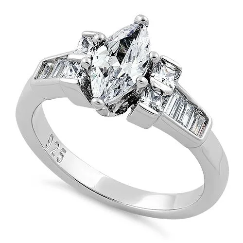 Customizable Diamond Rings-Sterling Silver Marquise CZ Ring