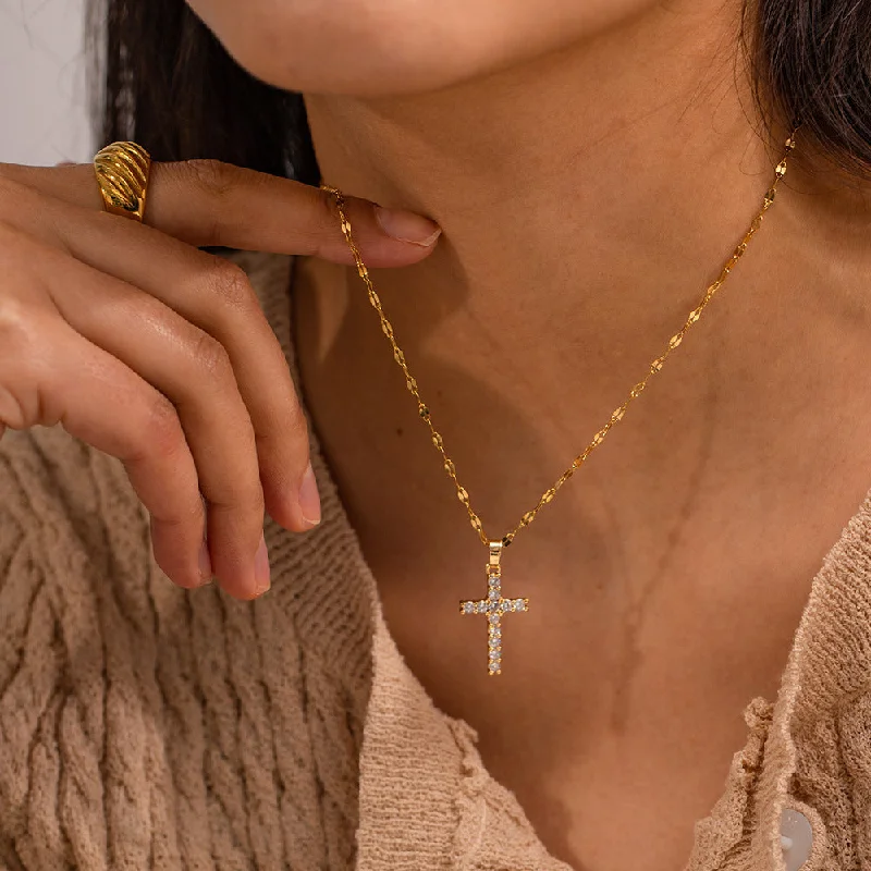 Citrine Necklaces-IG Style Cross Geometric Stainless Steel 18K Gold Plated Necklaces