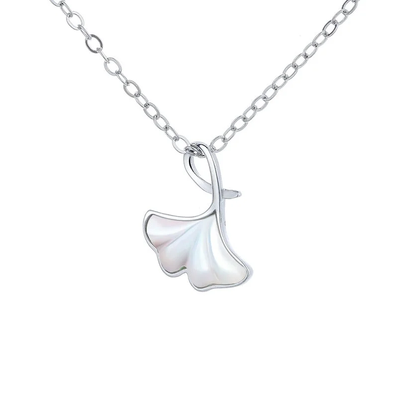 One-Of-A-Kind Necklaces-Sterling Silver Casual Romantic Modern Style Ginkgo Leaf Pendant Necklace