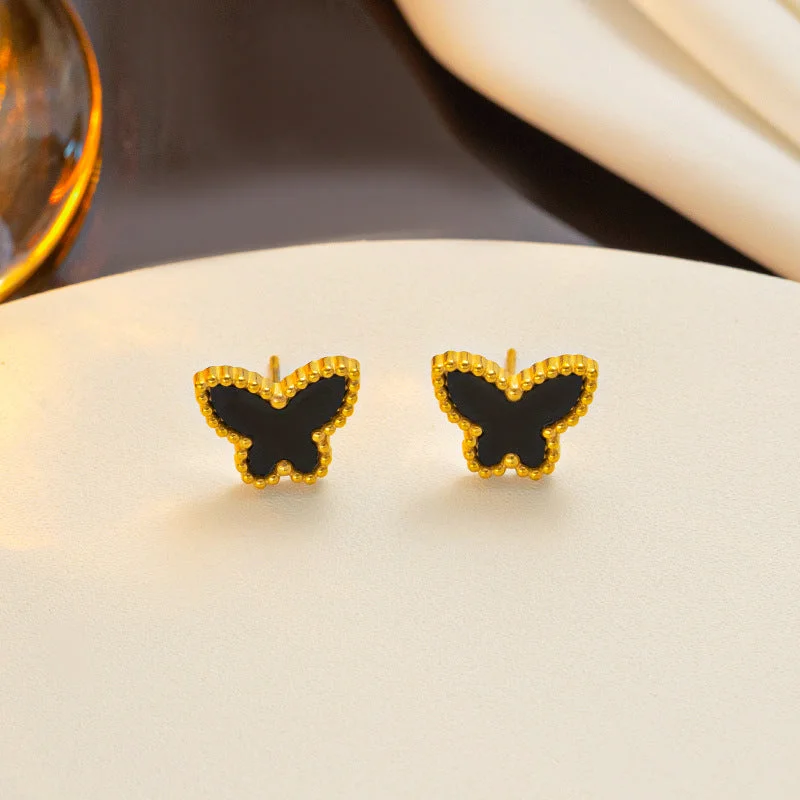 871 Golden Black Shell Butterfly Earrings