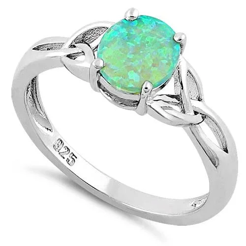 Adjustable Finger Rings-Sterling Silver Center Stone Charmed Green Lab Opal Ring