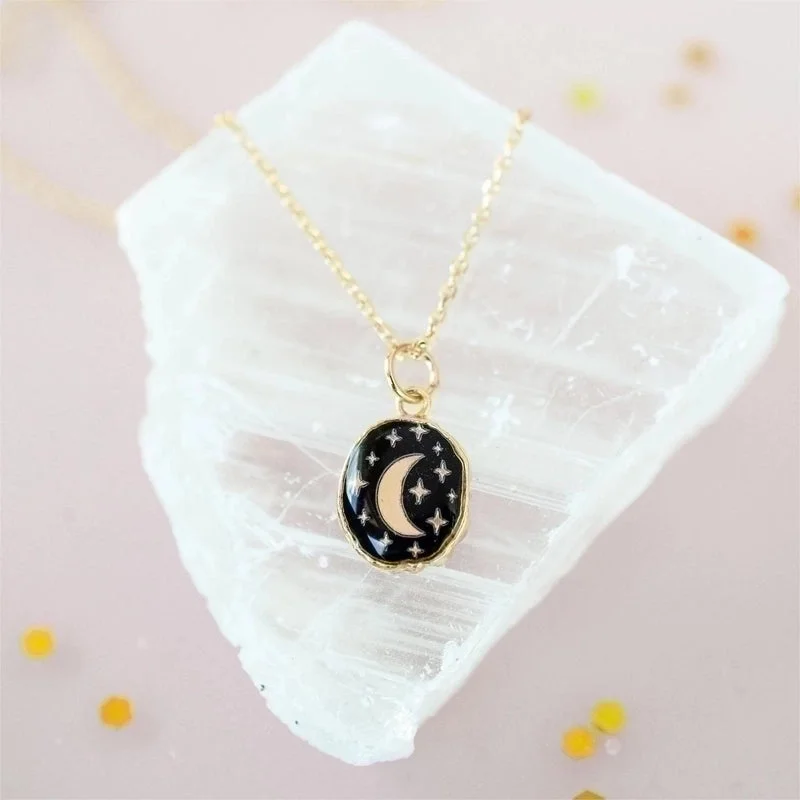 Cross Necklaces-Simple Style Korean Style Star Moon Stainless Steel Enamel Plating Inlay Zircon 18k Gold Plated Pendant Necklace