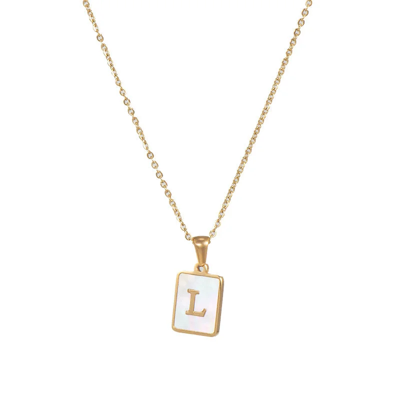 Fritillary Letter Square Pendant Necklace-Gold-Letter L