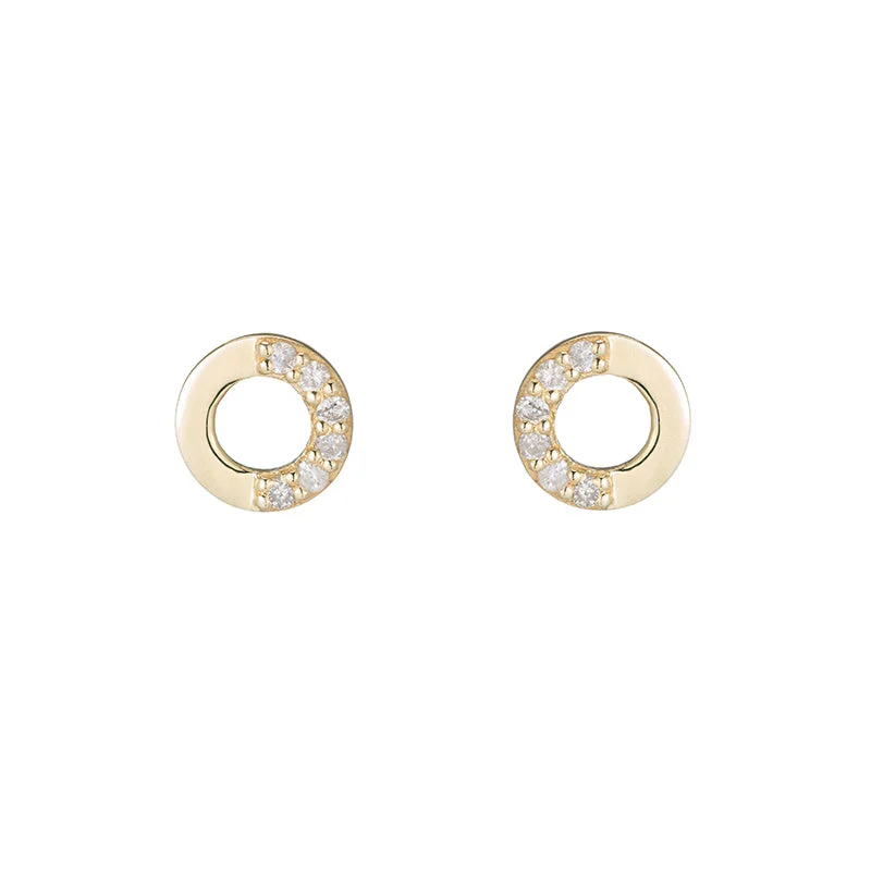 Chunky Earrings-Open Circle Half Pavé Diamond Earrings