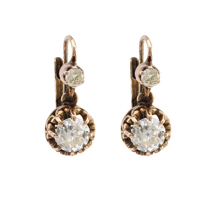 Custom Earrings-Antique Inspired 1.93 Carat Old Mine Diamond 18K Rose Gold Earrings