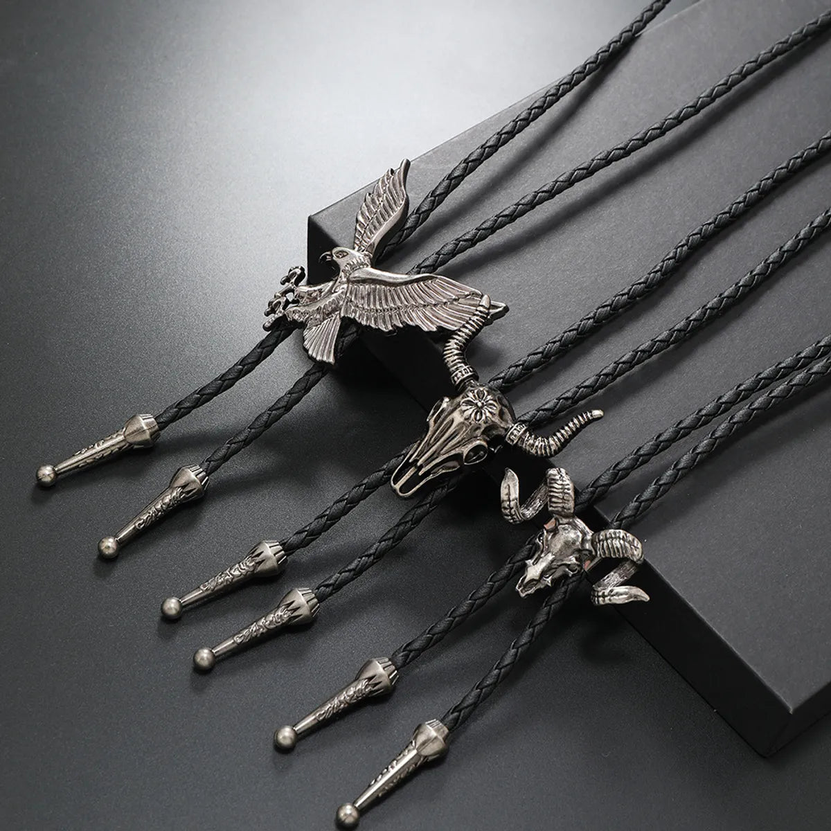 Butterfly Pendant Necklaces-Retro Cattle Eagle Pu Leather Alloy Men'S Bolo Tie Necklaces