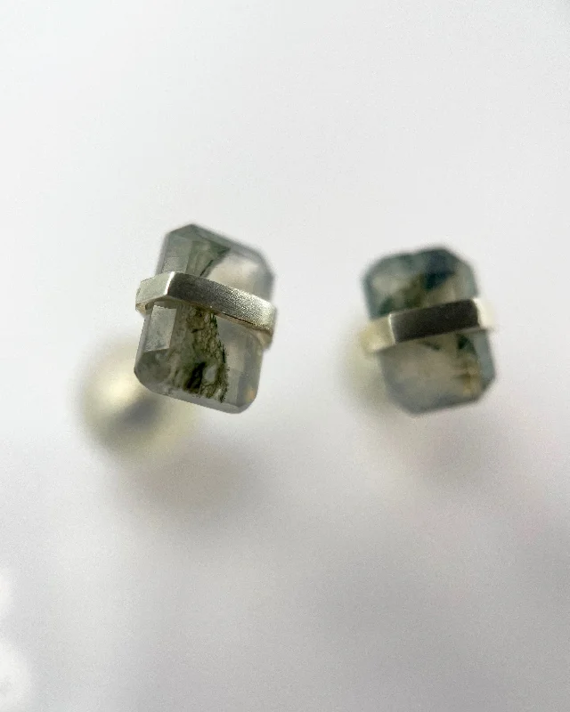 Handcrafted Earrings-Melissa Joy Manning Bezel Wrapped Emerald Cut Stone Earrings