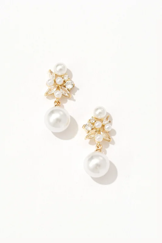 Chain Earrings-Starlit Grace Pearl Drop Earrings Gold