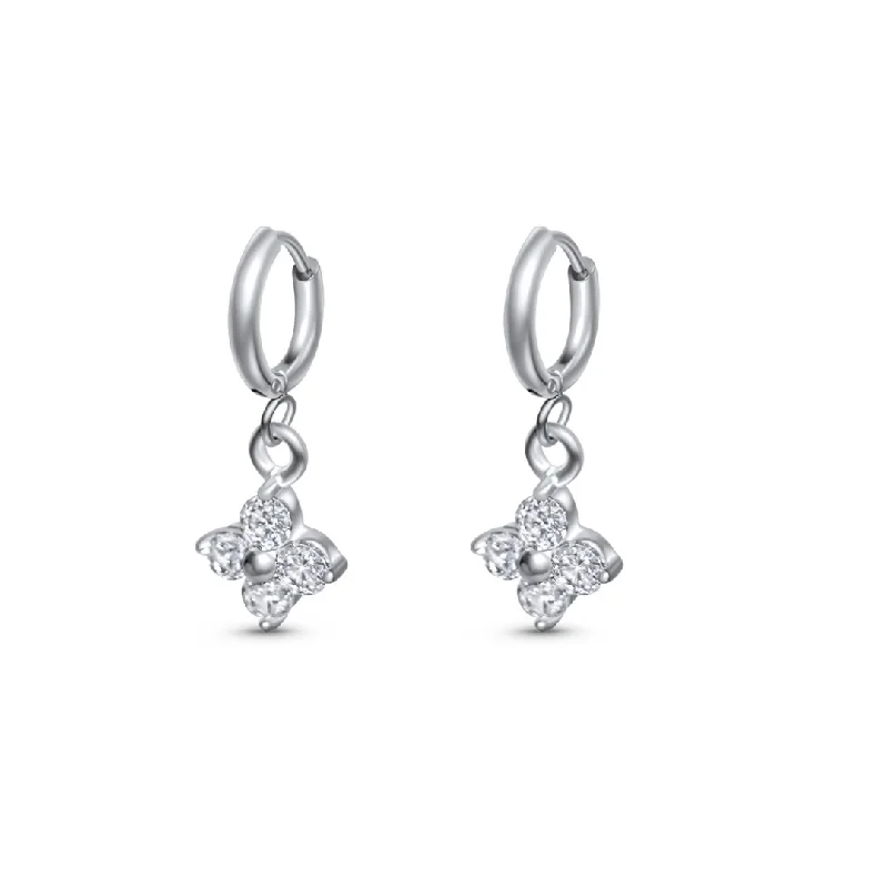 Spring Earrings-Diamond Clover Huggies