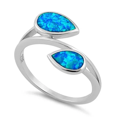 Pearl Rings-Sterling Silver Feather Blue Lab Opal Ring