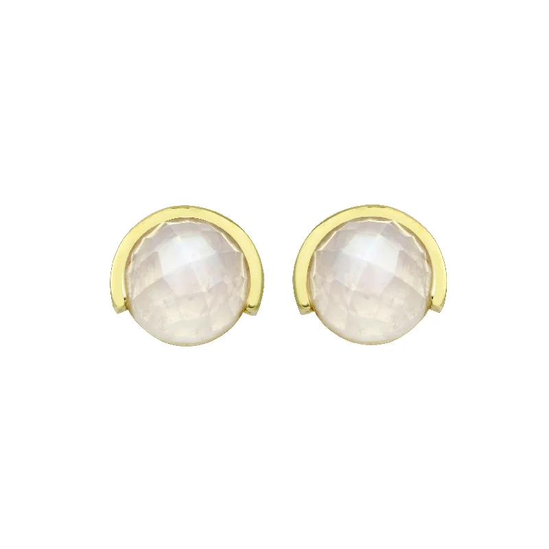 Artistic Pearl Earrings-Half Bezel Gemstone Stud Earrings