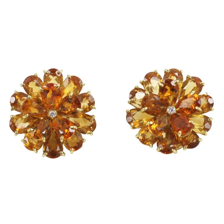 Chic Gold Earrings-Citrine Double Tier Flower Earrings with Diamond