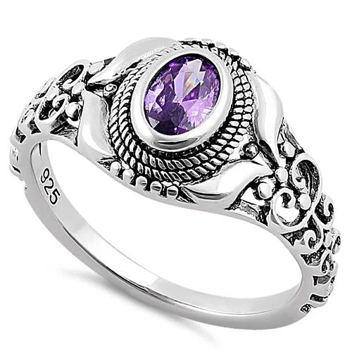 Simple Promise Rings-Sterling Silver Austere Amethyst-tone CZ Ring