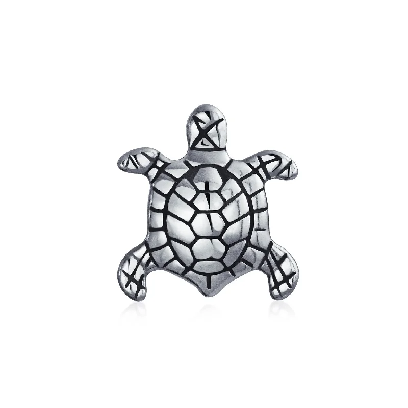 Women’s Bracelets-Oval Nautical Sea Turtle Charm Bead in Oxidized Sterling Silver for Bracelets