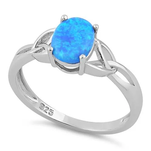 High-End Rings-Sterling Silver Center Stone Charmed Blue Lab Opal Ring