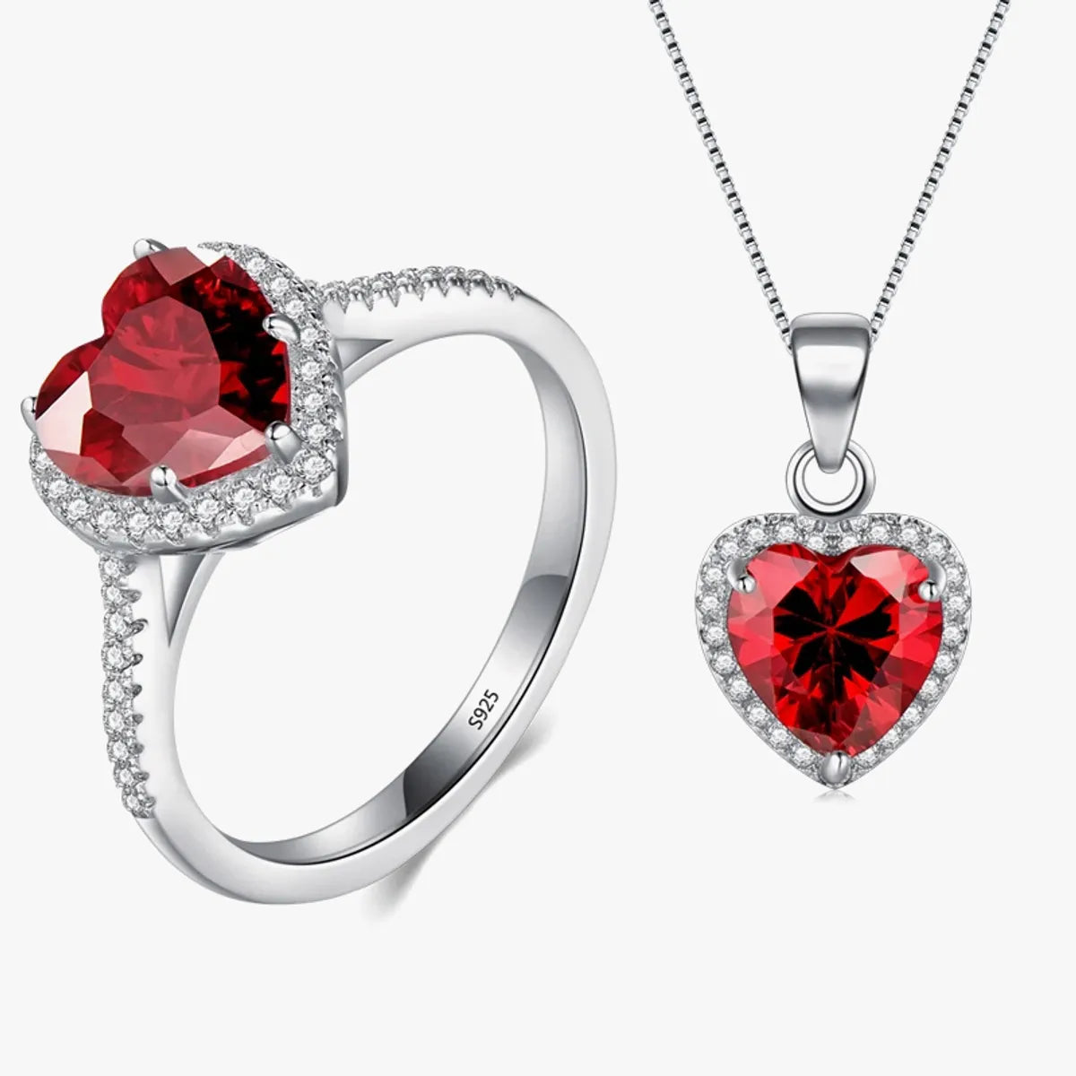 Shiny Necklaces-Elegant Vintage Style Heart Shape Sterling Silver Plating Inlay Zircon Rhodium Plated Rings Necklace