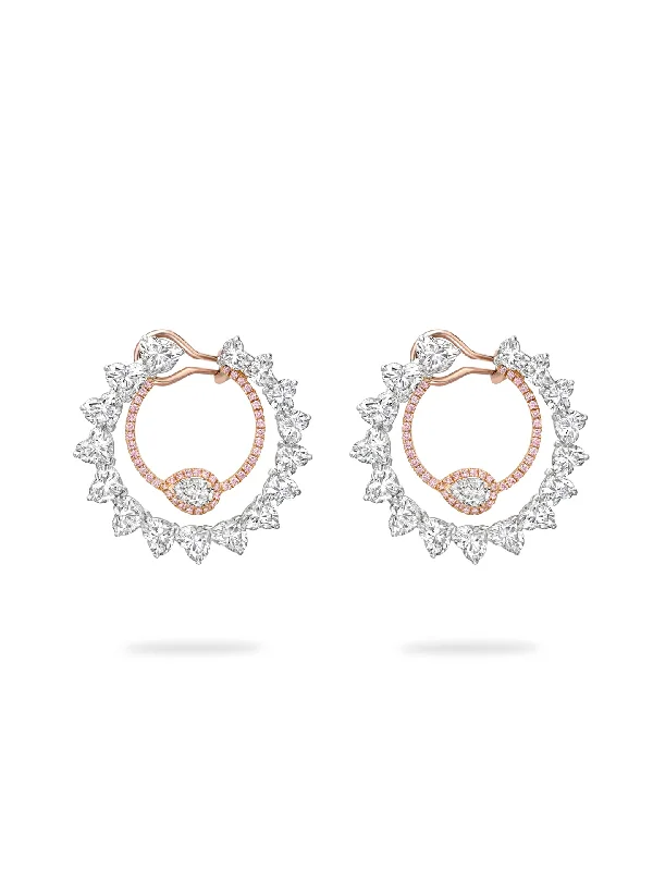 Moon Earrings-Firework Pink Diamond Platinum and Rose Gold Earrings