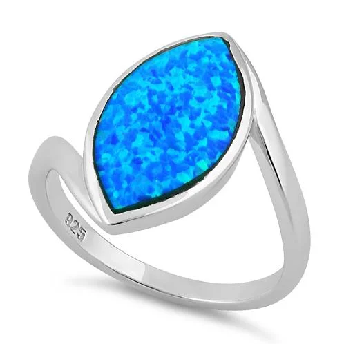 Couple Rings-Sterling Silver Marquise Shape Blue Lab Opal Ring