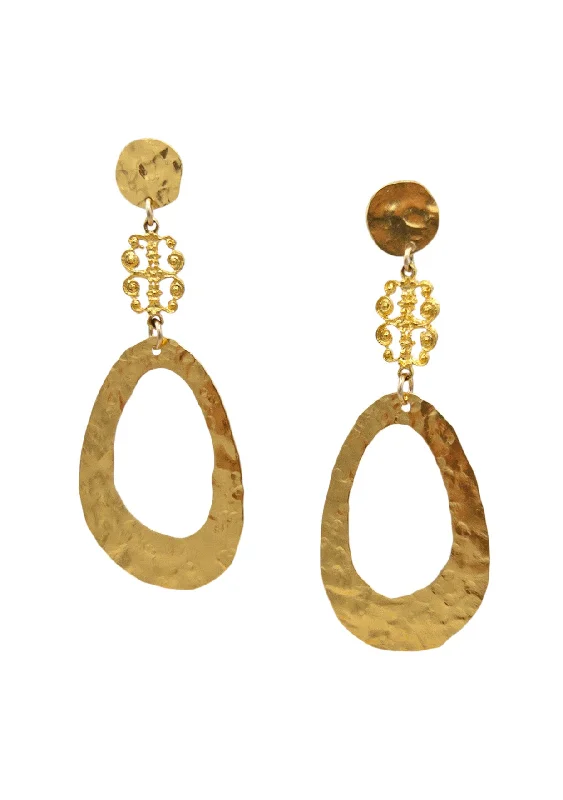 Agate Earrings-Hammered Gold Teardrop Post Earrings