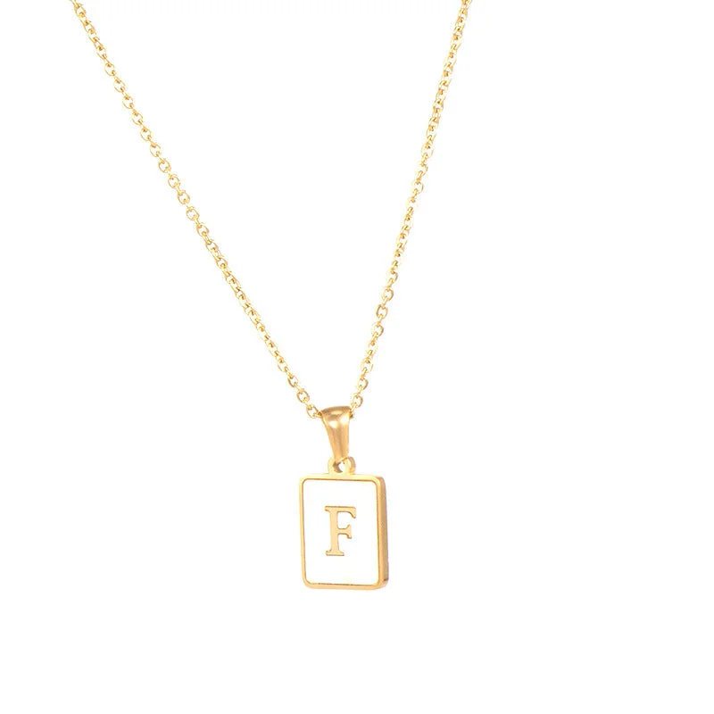 Fritillary Letter Square Pendant Necklace-Gold-Letter F