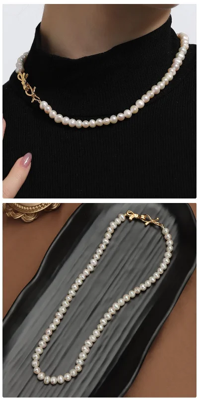 Unique Pendant Necklaces-Simple Style Round Pearl Beaded Necklace 1 Piece