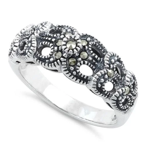 Classy Rings-Sterling Silver Ribbons Marcasite Ring