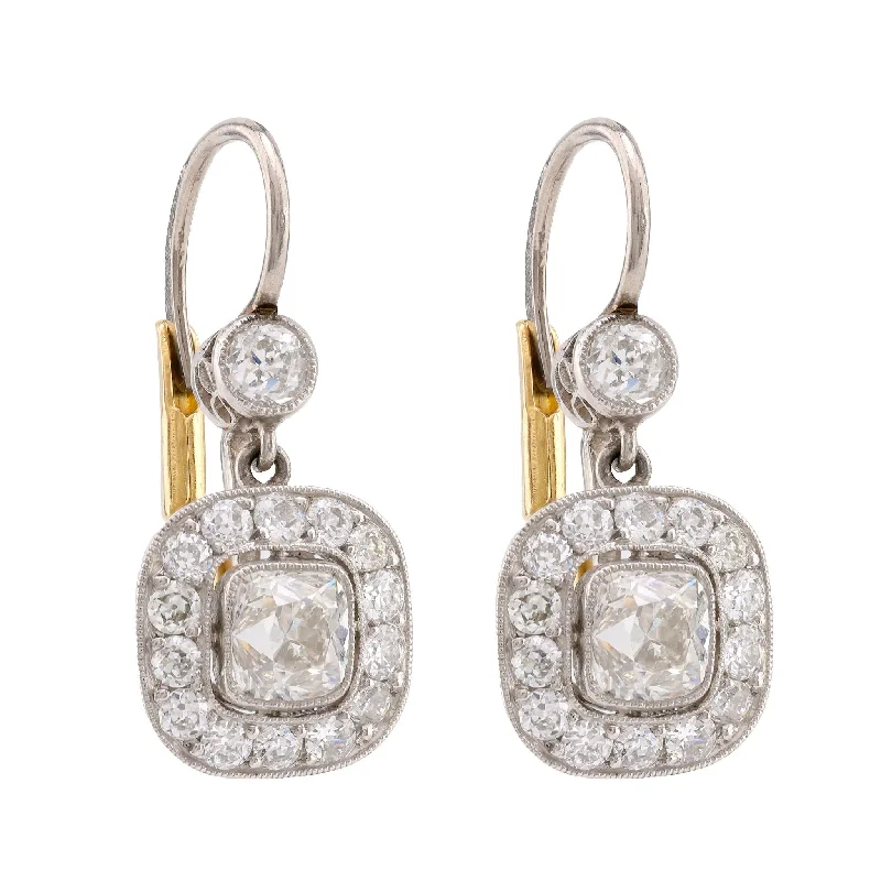 Gold Stud Earrings-Edwardian Inspired Diamond Platinum Drop Earrings