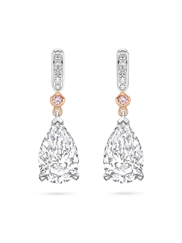 Tassel Earrings-Classic Pear Diamond and Pink Diamond Drop Earrings