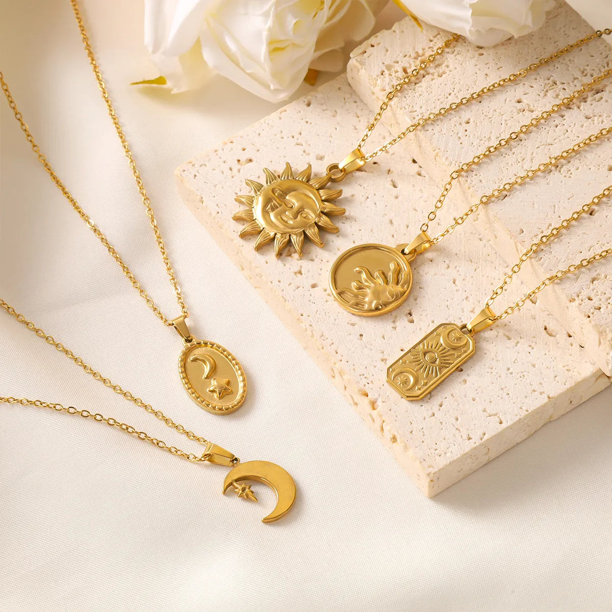 Long Necklaces-Ig Style Vintage Style Sun Star Moon Stainless Steel Plating 18k Gold Plated Pendant Necklace