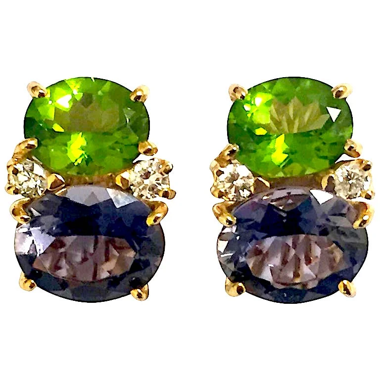 Elegant Dangle Earrings-Medium GUM DROP™ Earrings with Peridot and Iolite and Diamonds