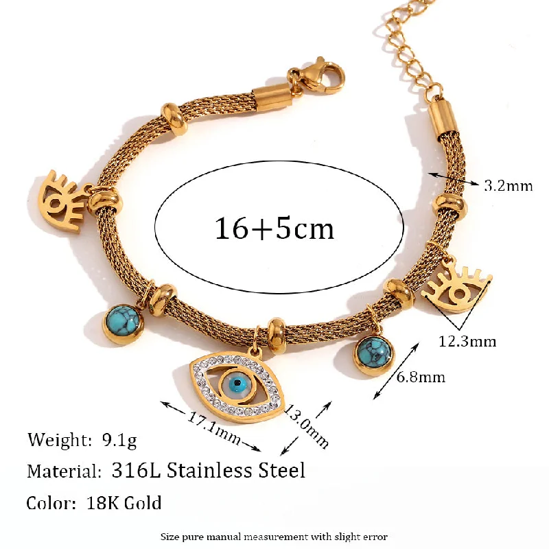 Mesh Chain Separable Turquoise Eye Bracelet - Gold