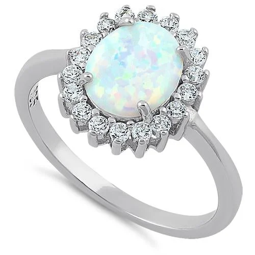 Animal Rings-Sterling Silver Oval White Lab Opal CZ Ring