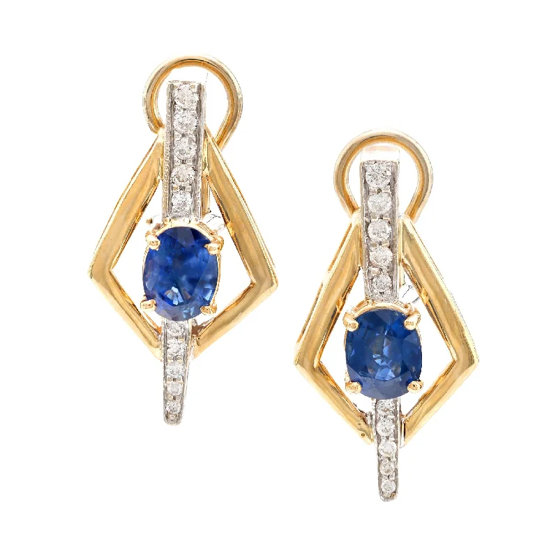 Metal Earrings-Vintage 3.20 carat total weight sapphire diamond 14k gold earrings