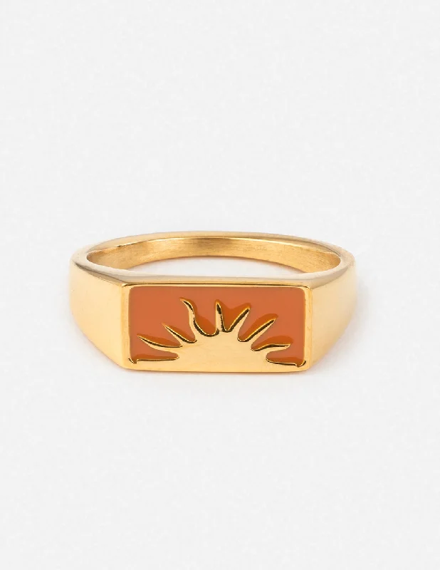 Stacking Diamond Rings-Sunrise Rectangular Signet Ring