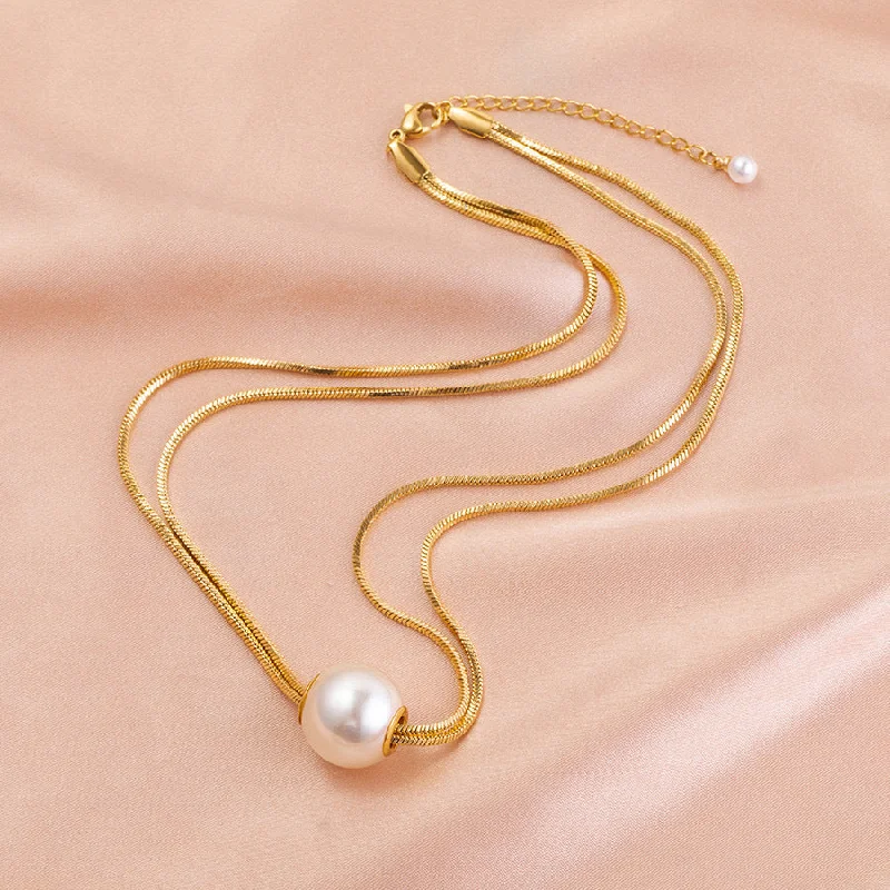 8871 Double Layer Chain Pearl Necklace