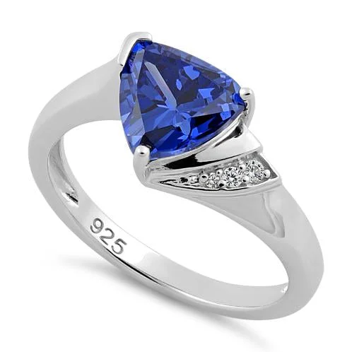 Men’s Wedding Rings-Sterling Silver Trillion Tanzanite-tone CZ Ring