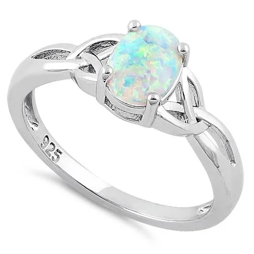 Stackable Silver Rings-Sterling Silver White Lab-Opal Ring