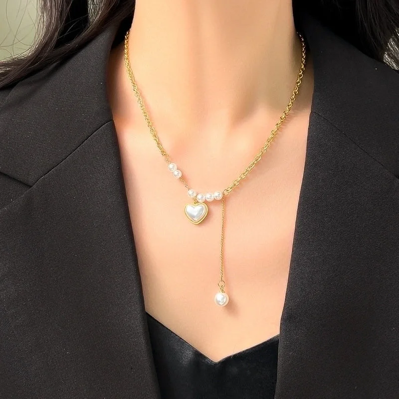 Jyh1094 Necklace Gold Heart-Shaped Pearl Tassel