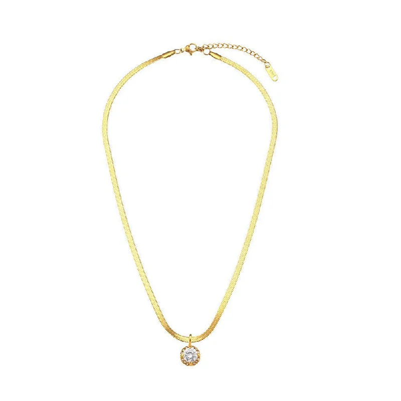 Human shaped fishbone chain round zircon pendant necklace - white