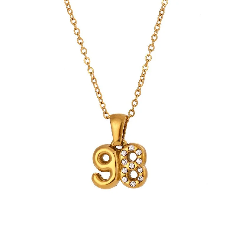 Micro Inlaid Water Diamond 3D 9 Year Necklace - Gold-98