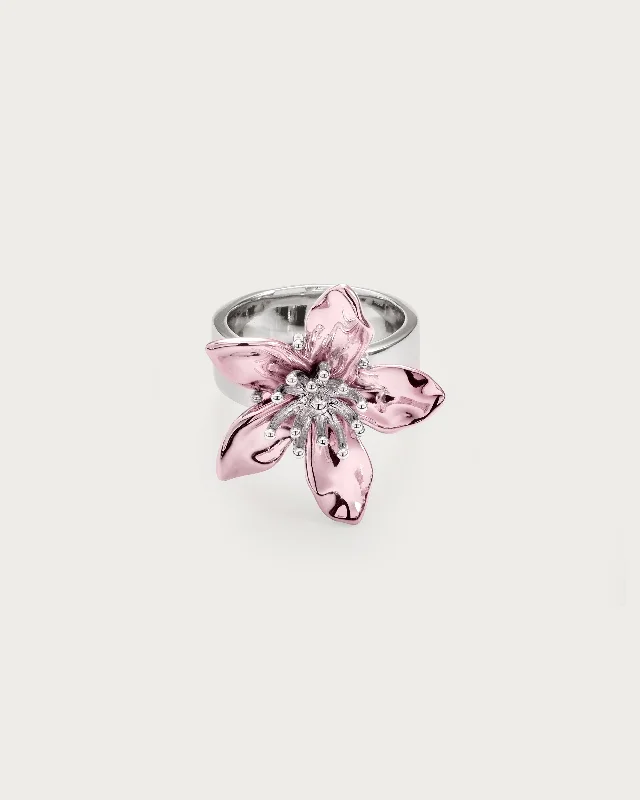 Platinum Rings-Flora Ring in Electric Pink