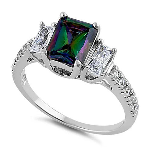 Sapphire Rings-Sterling Silver Mystic Rainbow CZ Ring