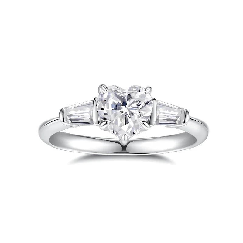 Silver Wedding Rings-FANCIME Halo Heart Cut  Moissanite Sterling Silver Ring