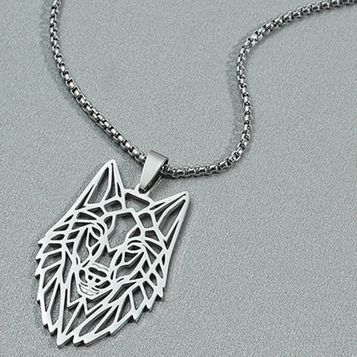 Trendy Pendant Necklaces-Punk Hollow Wolf Head Stainless Steel Necklace